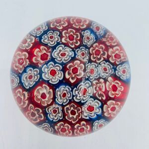 Vintage Red, White, & Blue Millefiori Decorative Paperweight Floral Patriotic